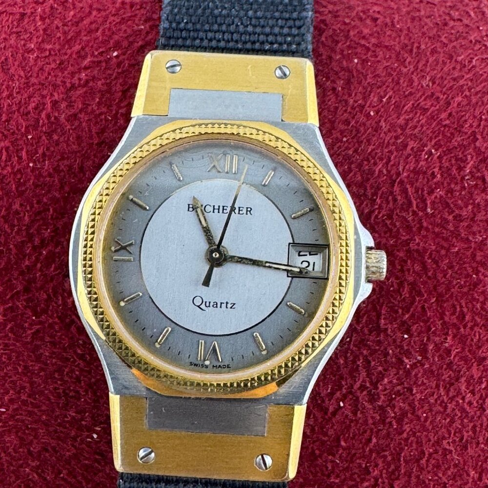 Vintage 1990's Bucherer Ladies 2 Tone Gold and Silver Dress Quartz Watch